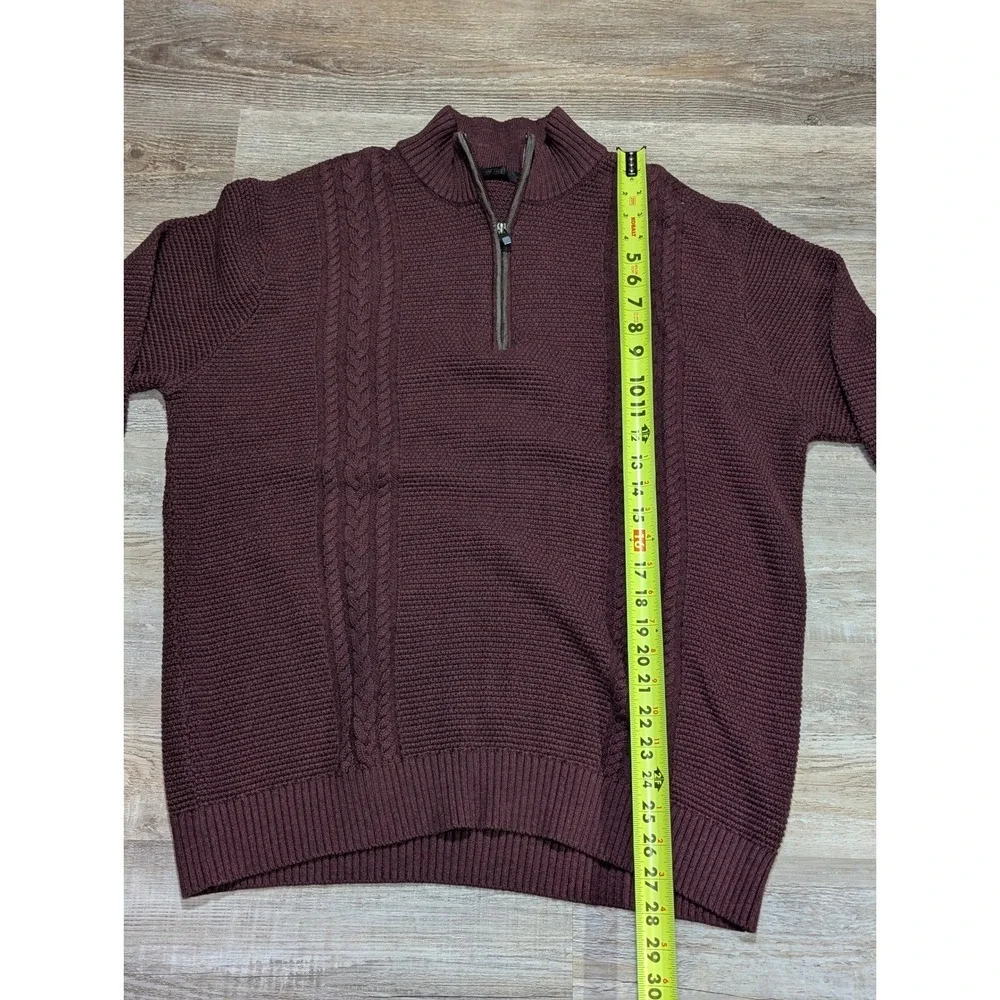 Raffi Burgundy Cable Knit Quarter Zip Sweater Mens Size XL Suede Elbow Patches - Picture 13 of 13